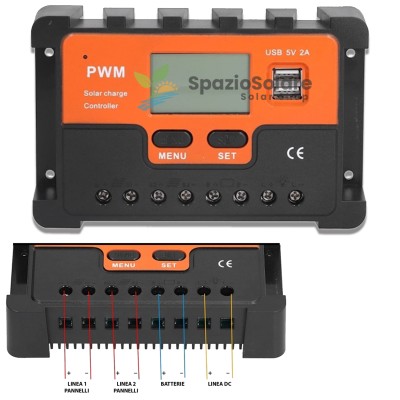 Regolatore di carica solare fotovoltaico 80a lcd 12v /24v per panne